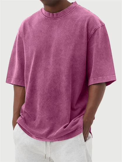 Mens Washed Color Distressed Pullover T-Shirt