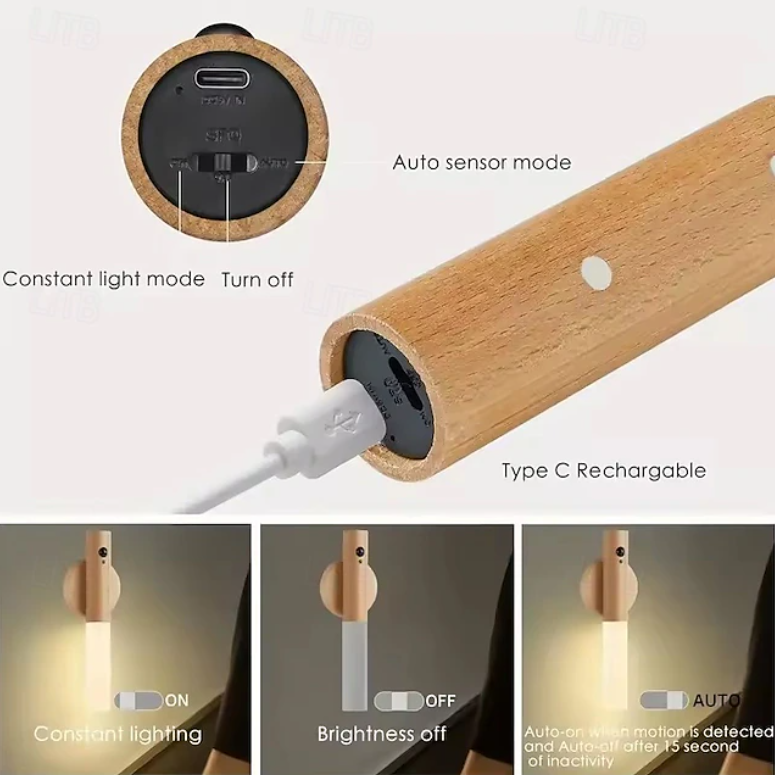 Motion Sensor LED Night Light – Magnetic USB Rechargeable Wall Lamp