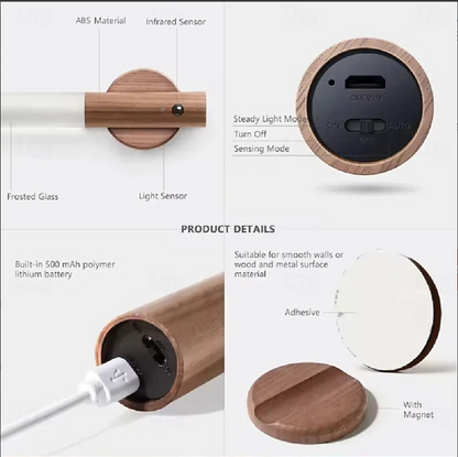 Motion Sensor LED Night Light – Magnetic USB Rechargeable Wall Lamp